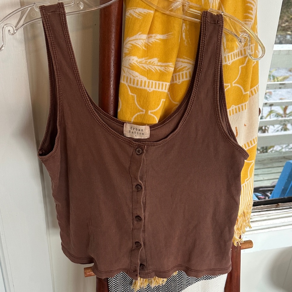 Fresh Produce Chocolate Button-Front Tank Top